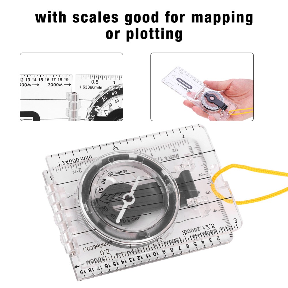 Map Compass Orienteering - Durable Lightweight Orienteering Compass Transparent Ruler